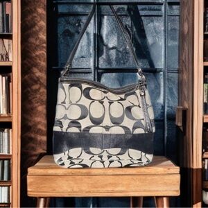 Coach Signature Canvas Shoulder Bag in Black and Cream (EUC)